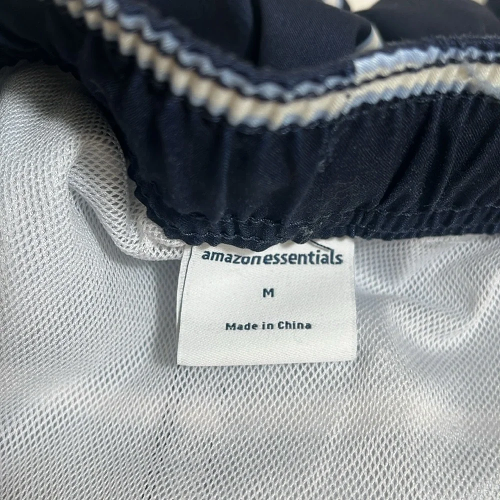 Amazon Essentials Navy White Striped Swim Trunks